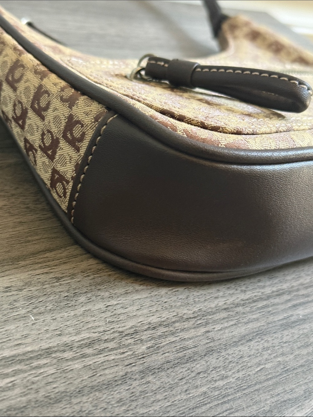 Vintage Liz Claiborne Monogram Shoulder Bag Brown Canvas Y2K Baguette Purse - Picture 6 of 9